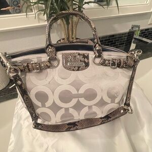 Coach White and Brown Satchel with Signature Design